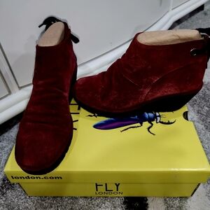 Fly London Wine Oil Yama Suede Booties Women's Size 9
